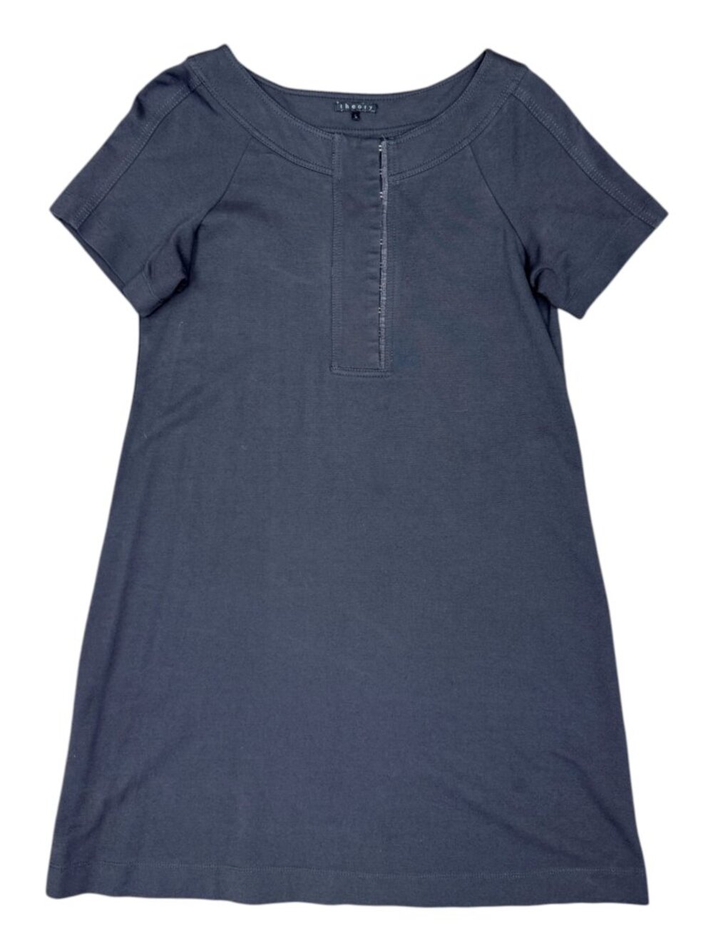 THEORY Women's Ponte Short Sleeve Hook Placket Dress Gray | Size L